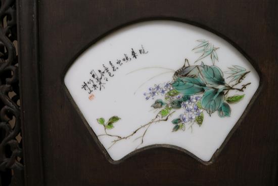 A pair of Chinese porcelain inset wood panels
